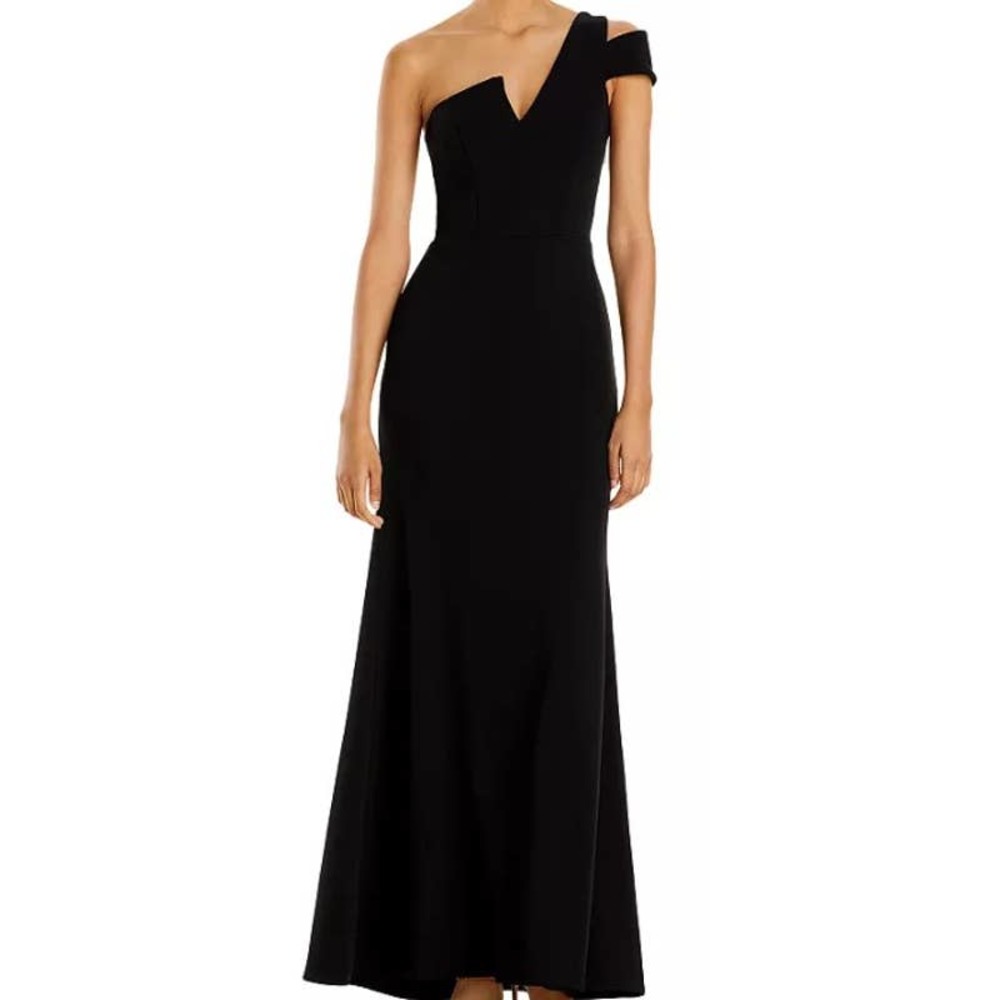 AQUA sz 8 black asymmetrical One-Shoulder Ruffled Maxi Dress Gown NWT B85